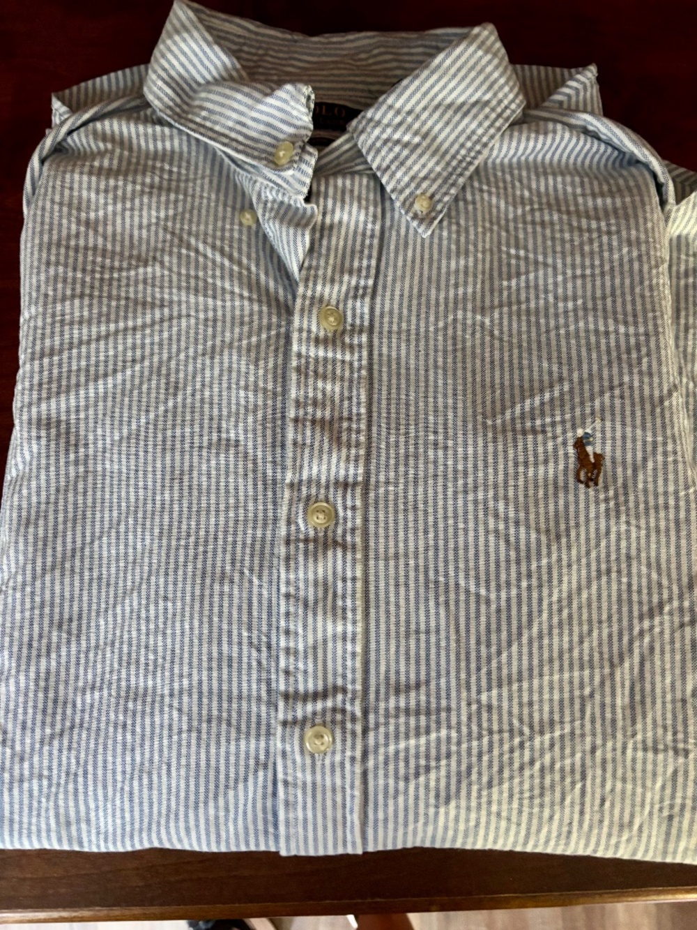 MENS POLO RALPH LAUREN CLASSIC OXFORD BUTTON DOWN SHIRT BLUE WHITE STRIPE LARGE